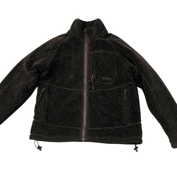 Cabelas Mens Sherpa Fleece Jacket Medium Dark Brown Full Zip Outdoor Mock Neck - Picture 1 of 8